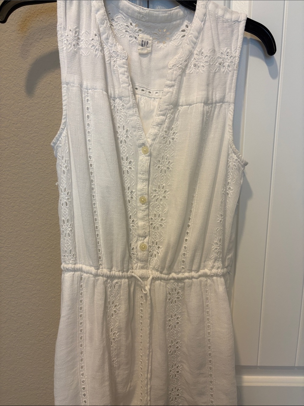 GAP White Sleeveless Eyelet Midi Dress